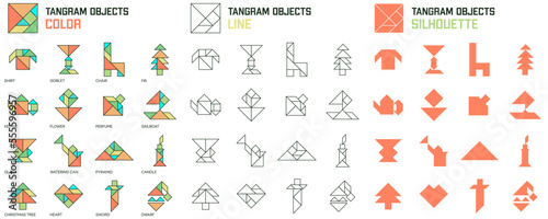 Fototapeta Naklejka Na Ścianę i Meble -  Tangram puzzle for kids. Set of tangram objects.