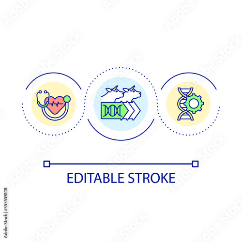 Innovation in livestock breeding loop concept icon. Smart farming abstract idea thin line illustration. Genomic science. Agribusiness. Isolated outline drawing. Editable stroke. Arial font used