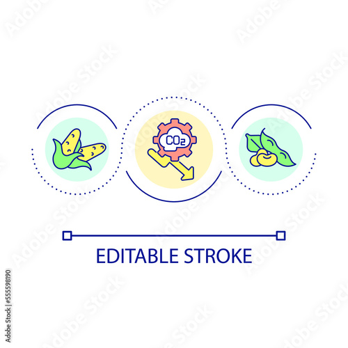 Decrease carbon dioxide loop concept icon. Sustainable farming sector abstract idea thin line illustration. Changes in agriculture. Isolated outline drawing. Editable stroke. Arial font used