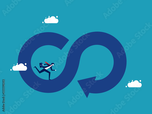 Sustainability and the concept of renewable resources. Businessman running on circular economy icons vector © Nastudio