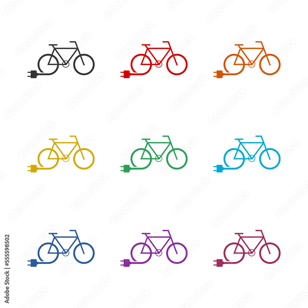 E-Bike, E Bike, Electric bike icon isolated on white background. Set icons colorful E-Bike, E Bike, Electric bike icon isolated on white background. Set icons colorful