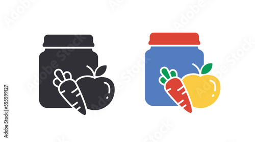 Baby food jar glyph icon on white background. Vector illustration.