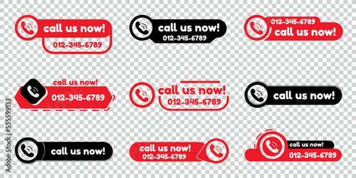 Call Us Button Icon Set - Different Vector Illustrations Isolated On Transparent Background