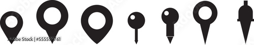 Location pointers set. Flat isolated location pointers icon set. Map pin collection. Black pin pointers design. Vector graphic