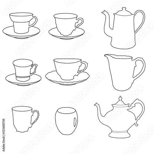 tea utensils in outline