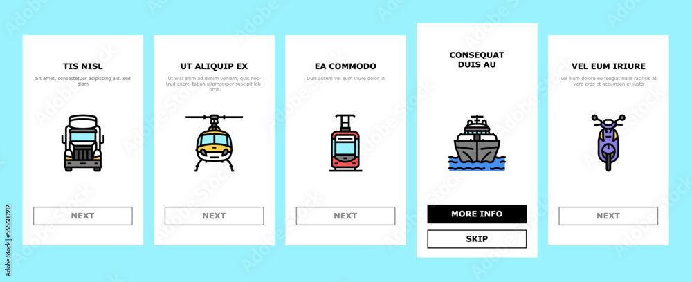 transport truck car vehicle ship onboarding mobile vector. traffic plane, bus train, cargo freight, boat delivery, public industry logistic transport truck car vehicle ship illustrations