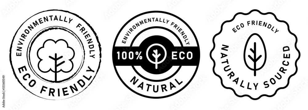 Eco friendly ethically sourced natural label and stamp in black white  transparent format tree icon Stock Vector