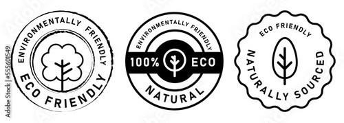Eco friendly ethically sourced natural label and stamp in black white transparent format tree icon