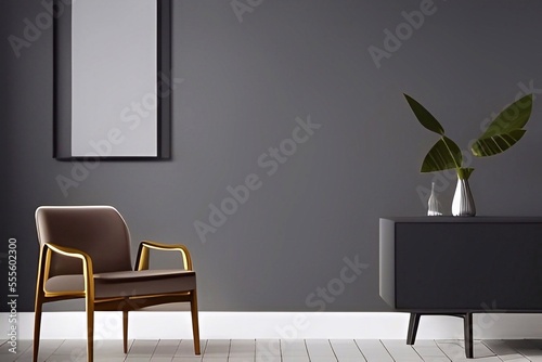 Grey modern living room with frame for mockup 3d render