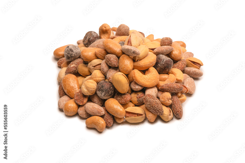 A group of almonds, pistachios, walnuts, macadamia, cashews. A group of almonds, pistachios, walnuts, macadamia, cashews.