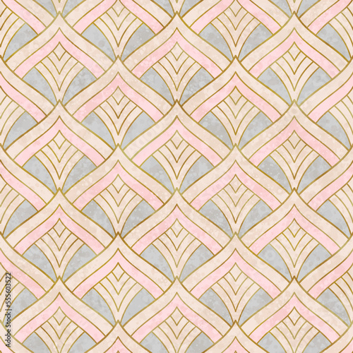 Artistic seamless pattern in art deco style with Asian tuch. Luxury elegant 1920s design for textile and wallpaper. Fabric print vector vintage illustartion.