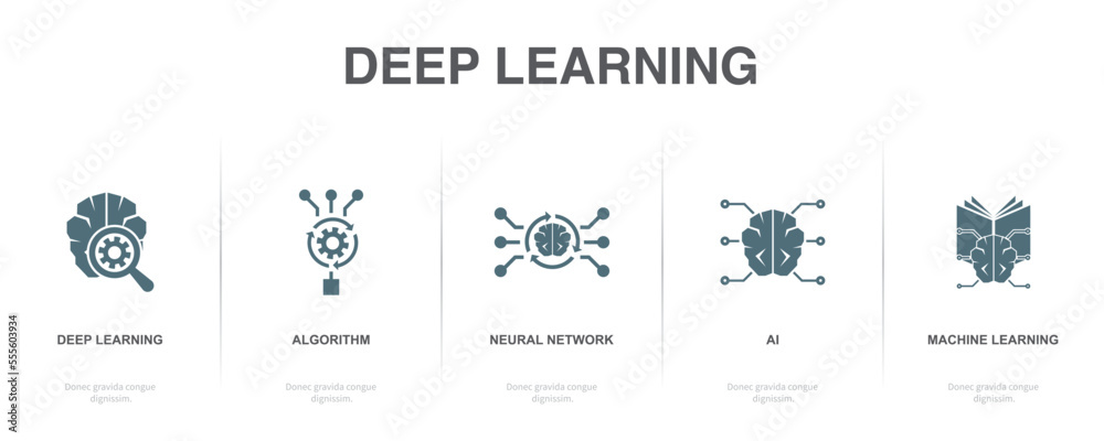 Deep learning, algorithm, neural network, AI, Machine learning, icons ...