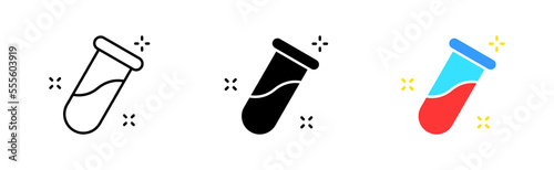 Test tube with liquid line icon. Chemistry, laboratory analysis, virus test, covid, coronavirus, reagents, laboratory assistant, medical research. Vector icon in line, black and colorful style