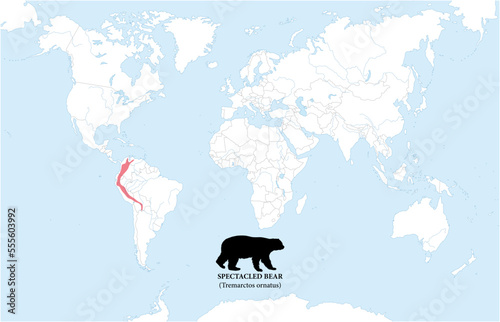 Map of the distribution and habitat of the spectacled bear