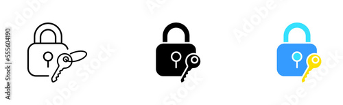 Lock with key set icon. Lock, password, security, hacker, antivirus, hacking, twofactor authentication. Defense concept. Vector icon in line, black and colorful style on white background