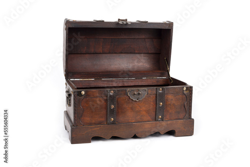 Old wooden chest on a white background