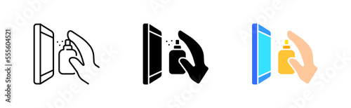 Removes streaks line icon. Wipes phone screen, glass cleaner, cleaning, degreasing, cleanliness, dust. General cleaning concept. Vector icon in line, black and colorful style on white background