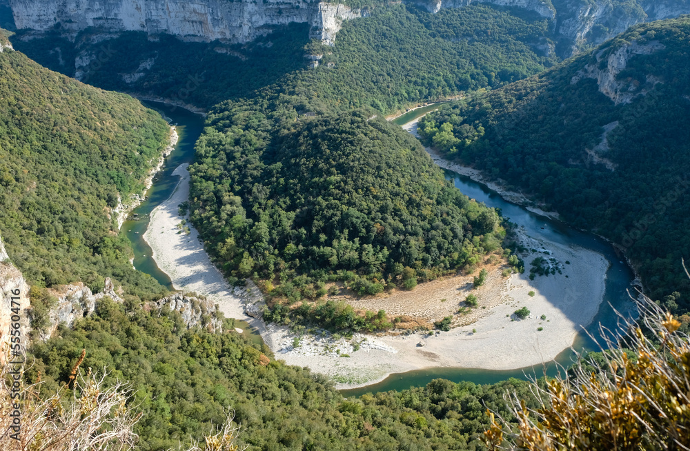 Ardeche River, Saint Remeze. A famous tourist destination in southern France. View from the observation deck.