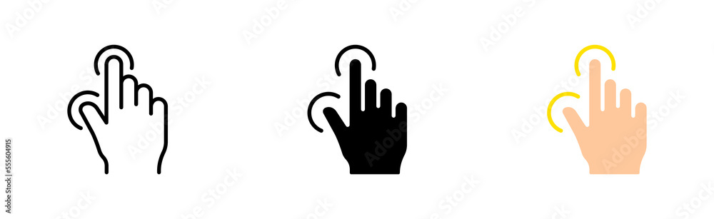 Scrolling set icon. Index finger, brush, tapping, sliding, Click, waiting, cursor, arrow, hourglass, typing. Pressing concept. Vector icon in line, black and colorful style on white background Scrolling set icon. Index finger, brush, tapping, sliding, Click, waiting, cursor, arrow, hourglass, typing. Pressing concept. Vector icon in line, black and colorful style on white background