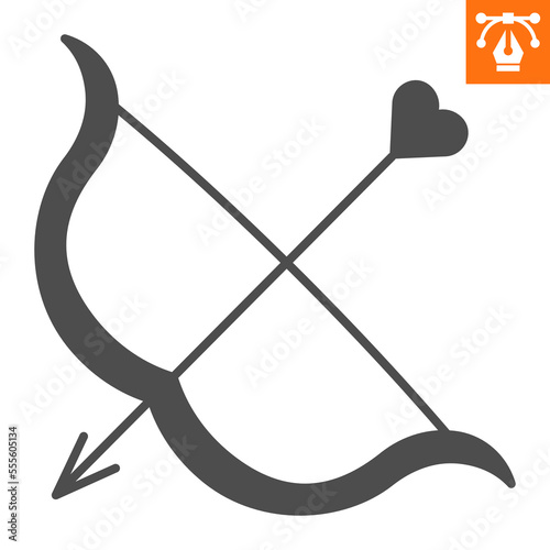 Cupid bow solid icon, glyph style icon for web site or mobile app, valentines day and love, archery vector icon, simple vector illustration, vector graphics with editable strokes.