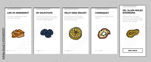 dried fruit healthy snack onboarding mobile vector. vegetarian dry, ingredient diet, mix organic nutrition natural dried nut, assortment dried fruit healthy snack illustrations