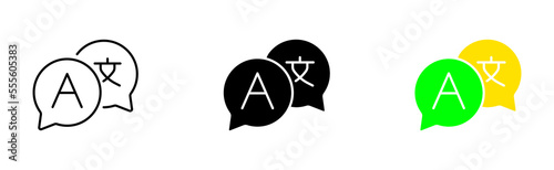 Translator set icon. Interpreter , Translate site into your language, show original, select language, polyglot. Versionist concept. Vector icon in line, black and colorful style on white background