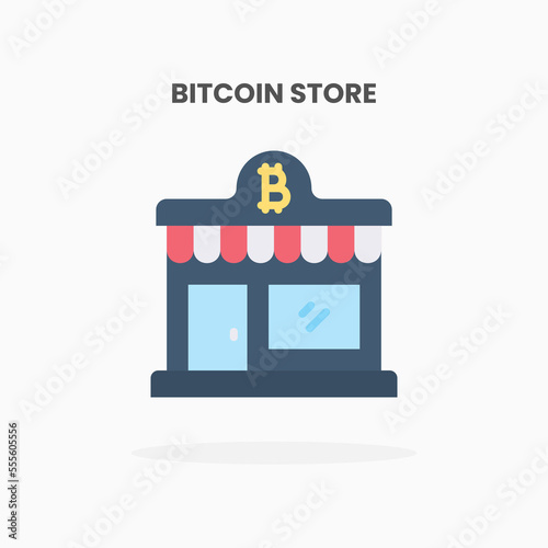 Store Bitcoin market shop icon flat. Vector illustration on white background. Can used for web, app, digital product, presentation, UI and many more.