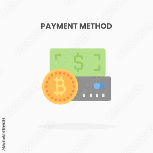 Payment Method Bitcoin icon flat. Vector illustration on white background. Can used for web, app, digital product, presentation, UI and many more.