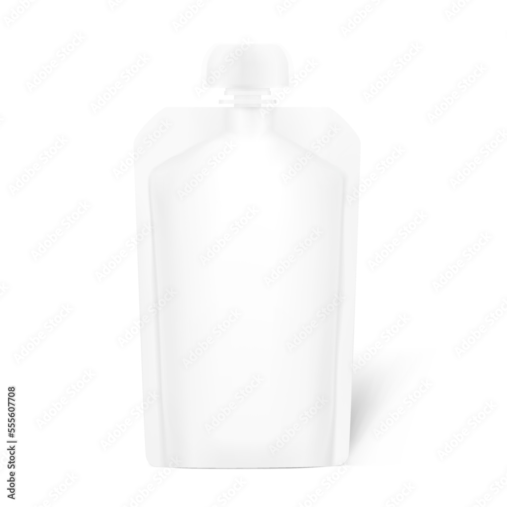 Pouch bag with round cap mockup. Front view. Vector illustration isolated on white background. Can be use for template your design, presentation, promo, ad. EPS10. Pouch bag with round cap mockup. Front view. Vector illustration isolated on white background. Can be use for template your design, presentation, promo, ad. EPS10.