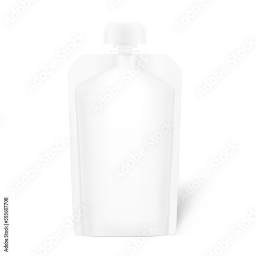 Pouch bag with round cap mockup. Front view. Vector illustration isolated on white background. Can be use for template your design, presentation, promo, ad. EPS10.	