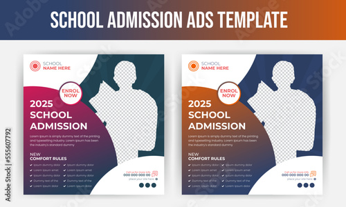 School admission social media ads template design. For web ads, summer camp flyer design.
