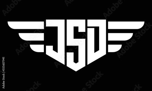 JSD three letter logo, creative wings shape logo design vector template. letter mark, wordmark, monogram symbol on black & white.	