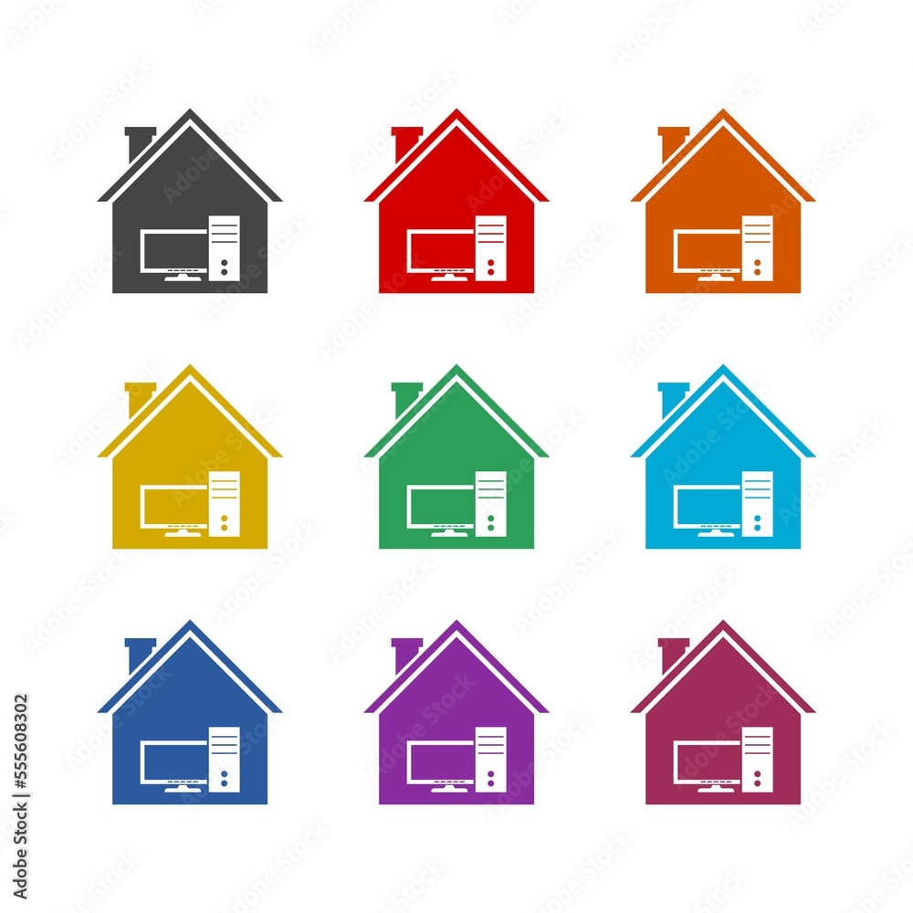 Work from home computer icon isolated on white background. Set icons colorful Work from home computer icon isolated on white background. Set icons colorful