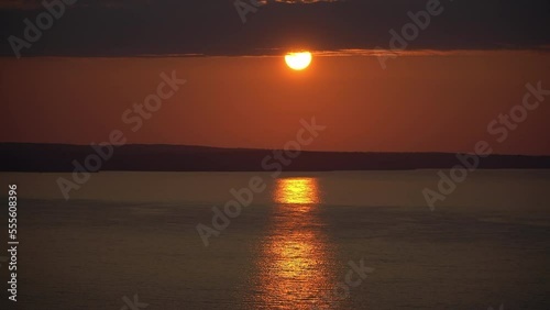 Sunset view of the Black Sea from Sinop mountains. The sun is setting in the Black Sea. Evening sunset on the sea.