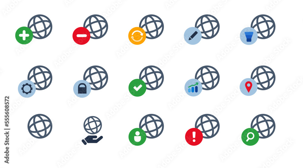 Globe earth icon set collection symbol internet planet interconnected Globe earth icon set collection symbol internet planet interconnected