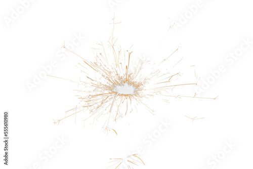 Burning sparkler isolated on transparent background. Fireworks theme. Light effect and texture. Christmas and new year decoration. PNG image.