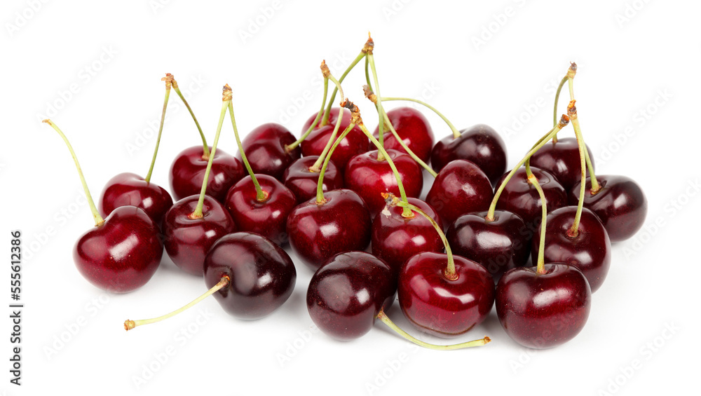 A bunch of ripe cherries on a red background, organic fruits. A bunch of ripe cherries on a red background, organic fruits.
