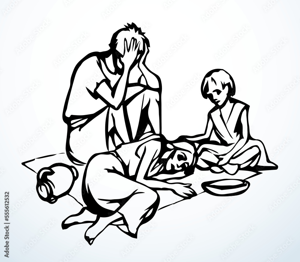 People suffering from hunger. Vector drawing Stock Vector Adobe Stock