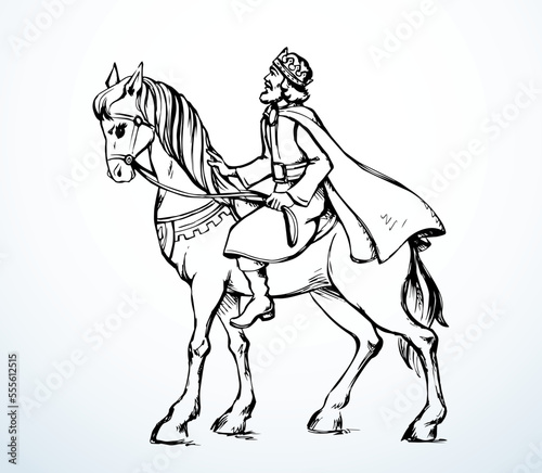 The king rides a horse. Vector drawing