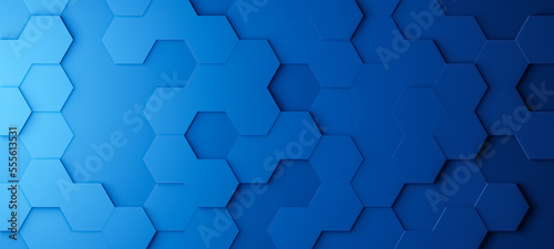 Hexagonal gradient background with blue hexagons, abstract futuristic geometric backdrop or wallpaper with copy space for text