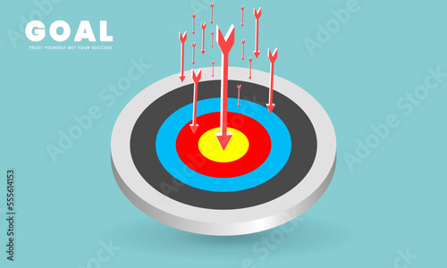 3Ds Target banners, 3 Goal, making success landing page design with falling down arrow into a goal or target, vector, illustration.