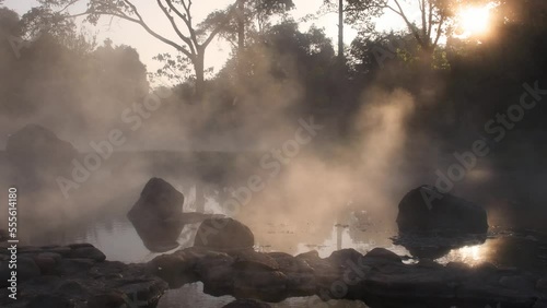 Morning Light with Chae Son Hot Spring in Chae Son National Park at Lampang province, Thailand.