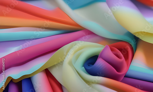 Abstract twirling fabrics  colorful background  generative ai