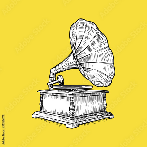 Gramaphone Icon, Drawing, Sketch and Vintage style
