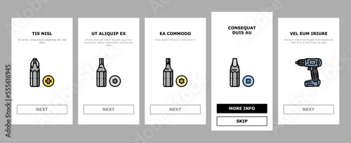 drill equipment construction onboarding mobile vector. machine power, industry work, industrial tool, drilling electric technology, repair drill equipment construction illustrations