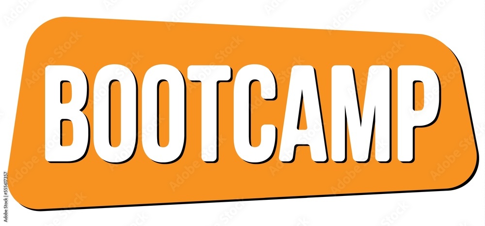 BOOTCAMP text on orange trapeze stamp sign. BOOTCAMP text on orange trapeze stamp sign.