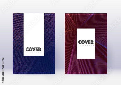 Hipster cover design template set. Violet abstract lines on dark background. Comely cover design. Admirable catalog, poster, book template etc.