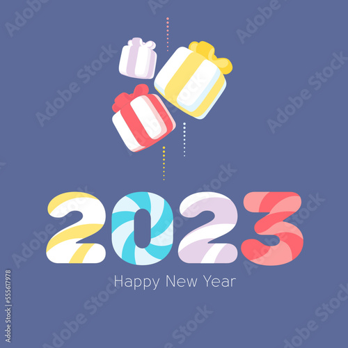 2023 Winter Christmas new year, simple minimalist line style banner design, posters, cards, website, Vector