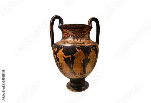 Beautiful Colorful Old Greek Amphora isolated on white background