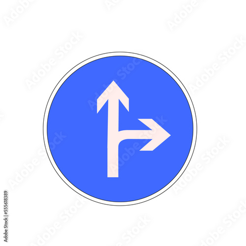 Panneau routier: Direction obligatoire à droite ou tout droit à la prochaine intersection